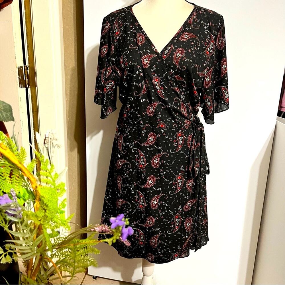 Sky Plus Boho Full Wrap Paisley Print Midi Dress Sz 2X